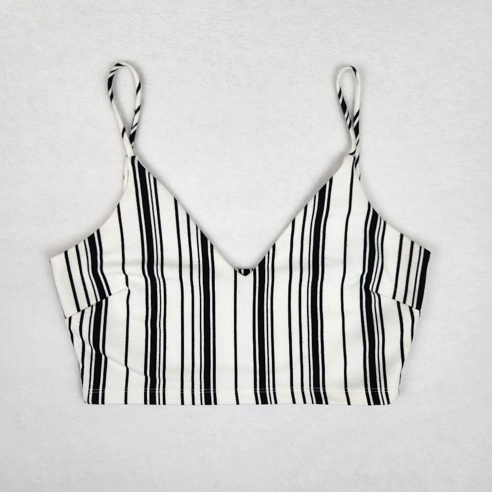 Windsor Womens Crop Top Lined Size M White with Black Stripes